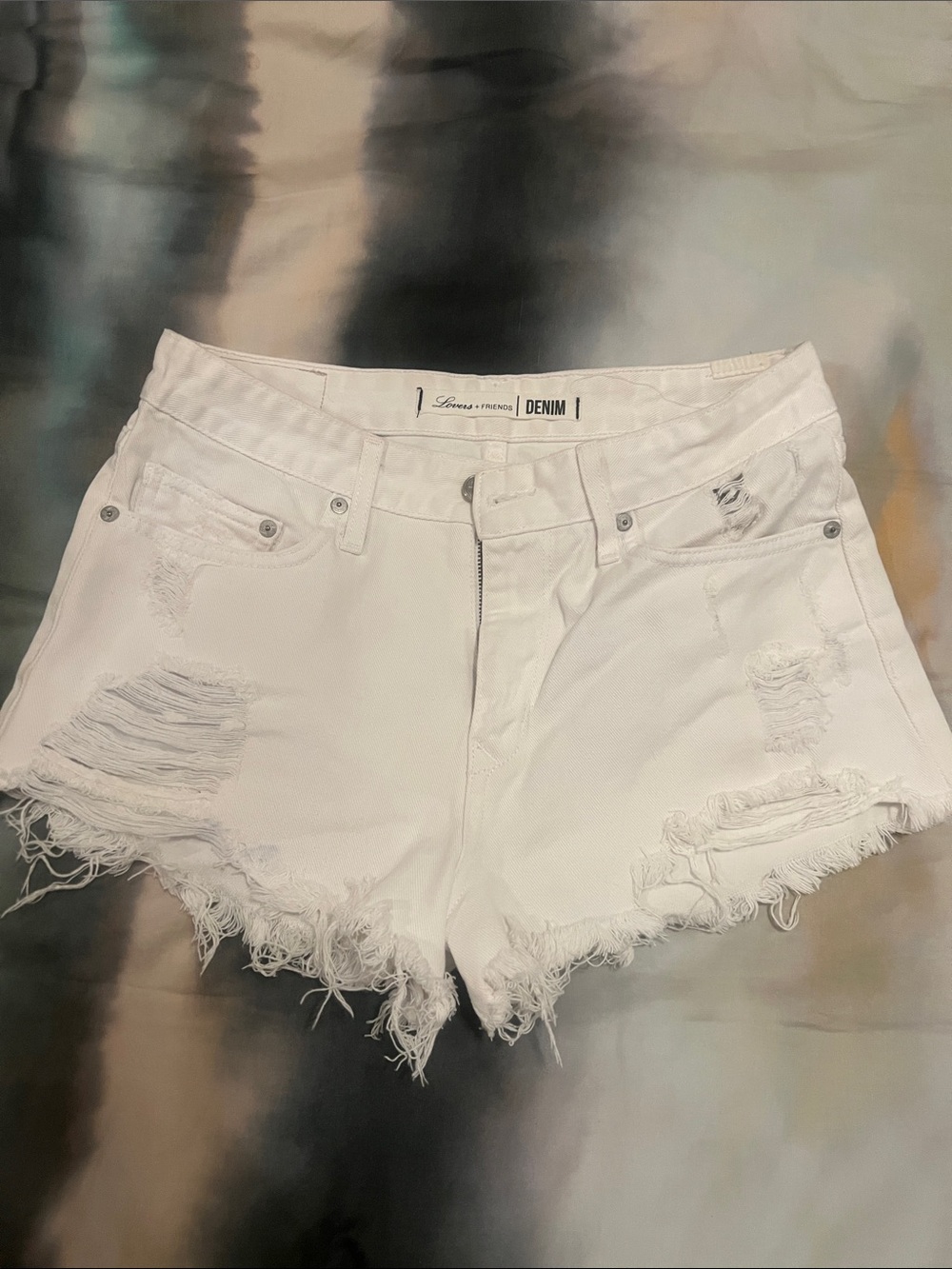 Lovers + Friends White Distressed Denim Cutoff Shorts